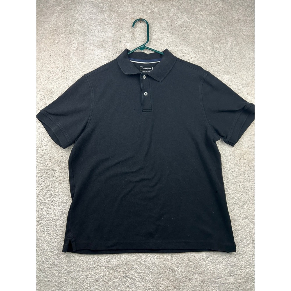 Club Room Mens Medium Black Performance Pique Polo Shirt Golf Business Casual